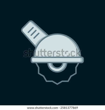 Line Electric circular saw with steel toothed disc icon isolated on black background. Electric hand tool for cutting wood or metal. Flat filled outline style with shadow. Vector