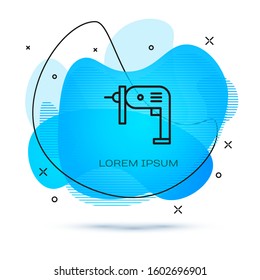 Line Electric drill machine icon isolated on white background. Repair tool. Abstract banner with liquid shapes. Vector Illustration