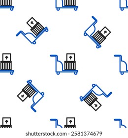 Line Electric hand truck and boxes icon isolated seamless pattern on white background. Dolly symbol. Colorful outline concept. Vector