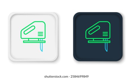 Line Electric jigsaw with steel sharp blade icon isolated on white background. Power tool for woodwork. Colorful outline concept. Vector