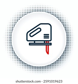 Line Electric jigsaw with steel sharp blade icon isolated on white background. Power tool for woodwork. Colorful outline concept. Vector