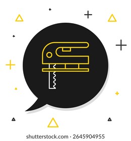 Line Electric jigsaw with steel sharp blade icon isolated on white background. Power tool for woodwork. Colorful outline concept. Vector