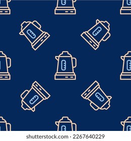 Line Electric kettle icon isolated seamless pattern on blue background. Teapot icon.  Vector