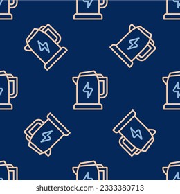 Line Electric kettle icon isolated seamless pattern on blue background. Teapot icon.  Vector