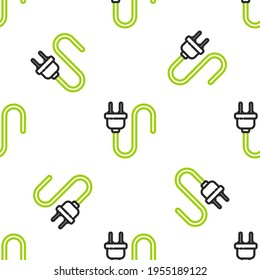 Line Electric plug icon isolated seamless pattern on white background. Concept of connection and disconnection of the electricity.  Vector Illustration