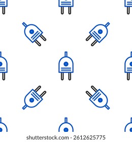 Line Electric plug icon isolated seamless pattern on white background. Concept of connection and disconnection of the electricity. Colorful outline concept. Vector