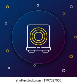 Line Electric stove icon isolated on blue background. Cooktop sign. Hob with four circle burners. Colorful outline concept. Vector