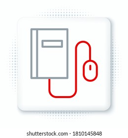 Line Electronic book with mouse icon isolated on white background. Online education concept. E-book badge icon. Colorful outline concept. Vector