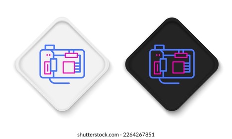 Línea Componentes electrónicos de computadora motherboard chip digital integrado icono de ciencia aislado en fondo blanco. Tarjeta de circuitos. Concepto de esquema colorido. Vector