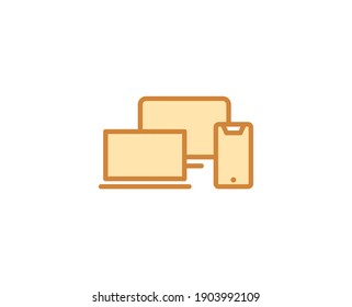 Icono de dispositivos electrónicos de línea aislado en fondo blanco. Símbolo de esquema para diseño de sitio web, aplicación móvil, ui. Pictograma electrónico. Ilustración vectorial, с editorial k. 
