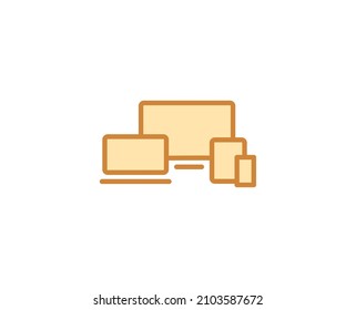 Icono de dispositivos electrónicos de línea aislado en fondo blanco. Símbolo de esquema para diseño de sitio web, aplicación móvil, ui. Pictograma electrónico. Ilustración vectorial, с editorial k. 