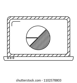 line electronic laptop with graphic statistics diagram