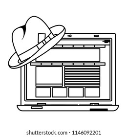 line electronic laptop technology and elegant hat