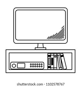 line electronic television technology in the desk with books