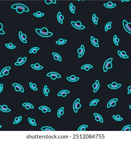Line Elegant women hat icon isolated seamless pattern on black background.  Vector