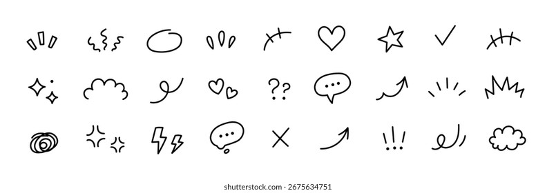 Icono de elemento de línea mano efecto de dibujos animados movimiento de flecha dibujar divertido pincel. Icono de elemento de línea de boceto expresa diseño lindo marca de trazo forma de movimiento anime marcador de signo divertido comic pregunta delineador pluma pegatina
