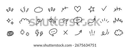 Line element icon hand cartoon effect arrow movement draw fun brush. Sketch line element icon express cute design stroke mark motion shape anime funny sign marker comic question outline pen sticker