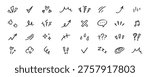 Line element movement hand drawn set. Line doodle sketch hand drawn movement effect icon pencil brush chalk stroke. Cute comic manga emoji emotion stars sparkle heart expression. Vector illustration