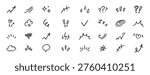 Line element movement hand drawn set. Line doodle sketch hand drawn movement effect icon pencil brush chalk stroke. Cute comic manga emoji emotion stars sparkle heart expression. Vector illustration