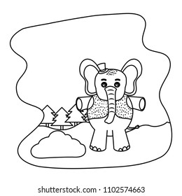 line elephant animal with hat and vest in the landscape
