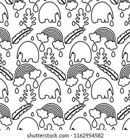 line elephant with leaves and rainbow cloud background