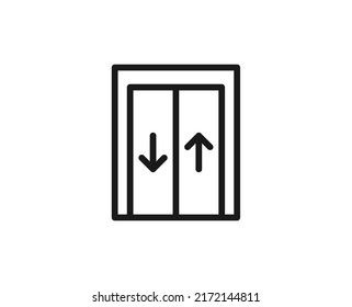 Line elevator icon isolated on white background. Outline symbol for website design, mobile application, ui. Real estate pictogram. Vector illustration, editorial stroсk. 