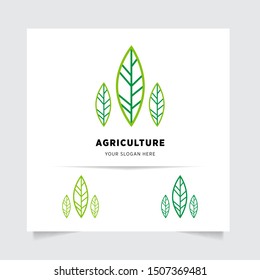 line emblem logo design for Agriculture with the concept of green leaves vector. Green nature logo used for agricultural systems, farmers, and plantation products. logo template.