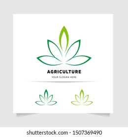 line emblem logo design for Agriculture with the concept of green leaves vector. Green nature logo used for agricultural systems, farmers, and plantation products. logo template.