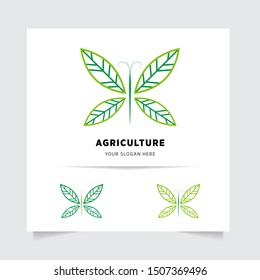 line emblem logo design for Agriculture with the concept of green leaves vector. Green nature logo used for agricultural systems, farmers, and plantation products. logo template.
