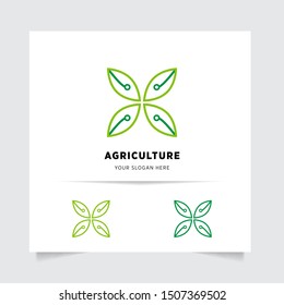 line emblem logo design for Agriculture with the concept of green leaves vector. Green nature logo used for agricultural systems, farmers, and plantation products. logo template.