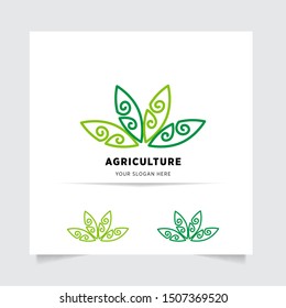 line emblem logo design for Agriculture with the concept of green leaves vector. Green nature logo used for agricultural systems, farmers, and plantation products. logo template.