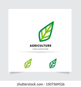 line emblem logo design for Agriculture with the concept of green leaves vector. Green nature logo used for agricultural systems, farmers, and plantation products. logo template.