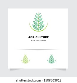 line emblem logo design for Agriculture with the concept of green leaves vector. Green nature logo used for agricultural systems, farmers, and plantation products. logo template.