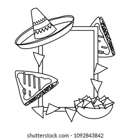 line emblem with traditional and delicious mexican food