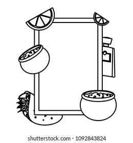 line emblem with traditional mexican food decoration