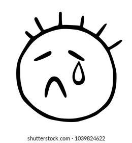 Line emoticons icon with closed eyes and a teardrop, Crying Emoji A Face. Funny hand drawn head with protruding hair head, emoticon, isolated on transparent background 