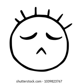 Line emoticons icon, offended emoticon, dissatisfied emoji. Funny hand drawn head with protruding hair head, emoticon sad, isolated on transparent background 