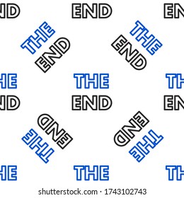 Line The End handwritten inscription icon isolated seamless pattern on white background. Closing movie frame. Movie ending screen. Colorful outline concept. Vector
