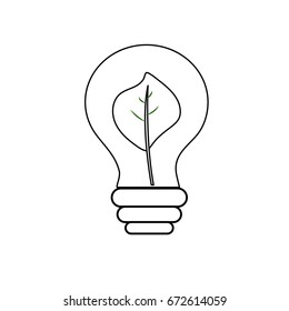 line energy bulb with leaf inside to environment care