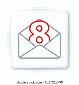 Line Envelope with 8 March icon isolated on white background. Message love. Letter love and romance. International Happy Women Day. Colorful outline concept. Vector