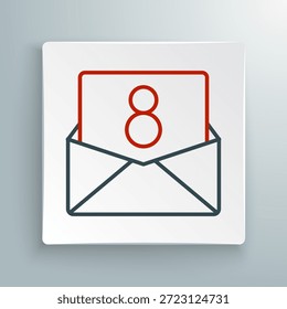 Línea sobre con icono de 8 de marzo aislado sobre fondo blanco. Mensaje de amor. Carta de amor y romance. Día Internacional de la Mujer Feliz. Concepto de contorno colorido. Vector