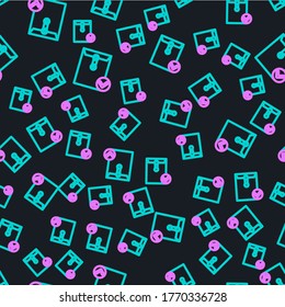 Line Envelope and check mark icon isolated seamless pattern on black background. Successful e-mail delivery, email delivery confirmation.  Vector Illustration