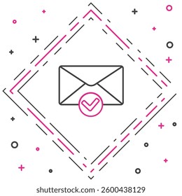 Line Envelope and check mark icon isolated on white background. Successful e-mail delivery, email delivery confirmation. Colorful outline concept. Vector Illustration