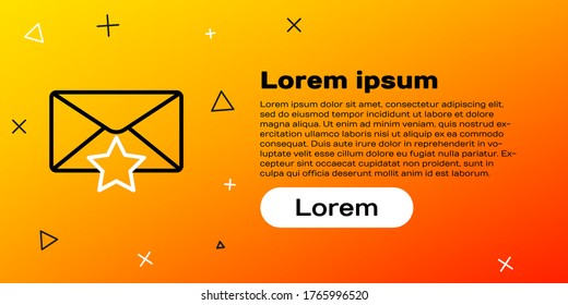 Line Envelope with star icon isolated on yellow background. Important email, add to favourite icon. Starred message mail. Colorful outline concept. Vector Illustration