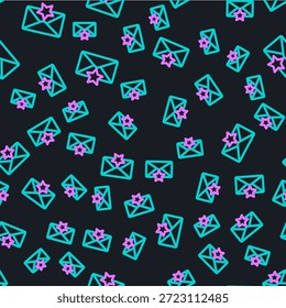 Línea sobre con icono de estrella aislado sin patrón sobre fondo negro. Correo electrónico importante, agregar a icono favorito. Mensaje de correo con estrella.  Ilustración vectorial