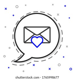 Line Envelope with Valentine heart icon isolated on white background. Message love. Letter love and romance. Colorful outline concept. Vector Illustration