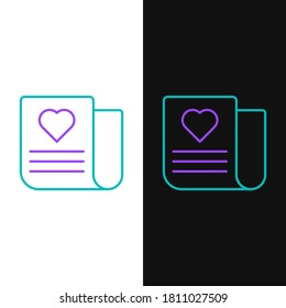 Line Envelope with Valentine heart icon isolated on white and black background. Message love. Letter love and romance. Colorful outline concept. Vector