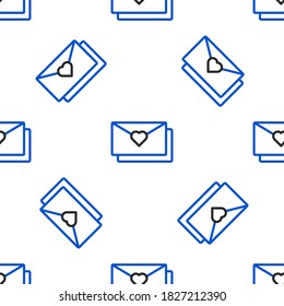 Line Envelope with Valentine heart icon isolated seamless pattern on white background. Message love. Letter love and romance. Colorful outline concept. Vector