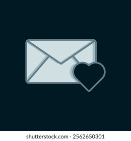 Line Envelope with Valentine heart icon isolated on black background. Message love. Letter love and romance. Flat filled outline style with shadow. Vector