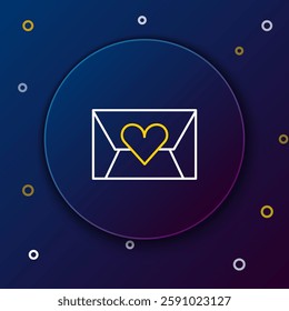 Line Envelope with Valentine heart icon isolated on blue background. Message love. Letter love and romance. Colorful outline concept. Vector